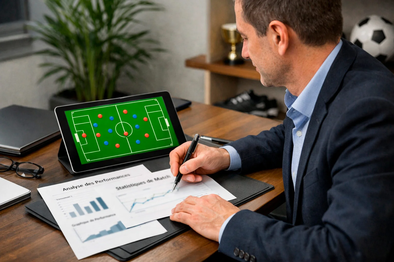 Analyste sportif étudiant des statistiques de match de football