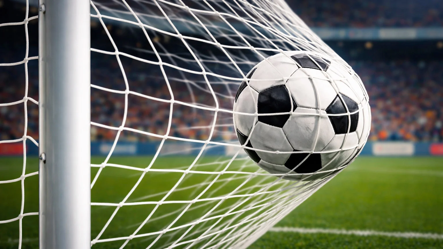 Filet de but de football avec ballon franchissant la ligne