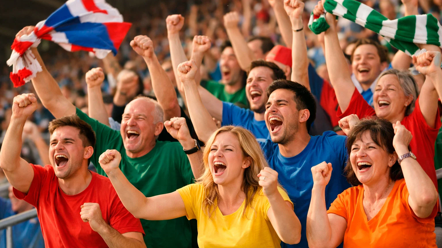 Supporters de football célébrant dans les tribunes