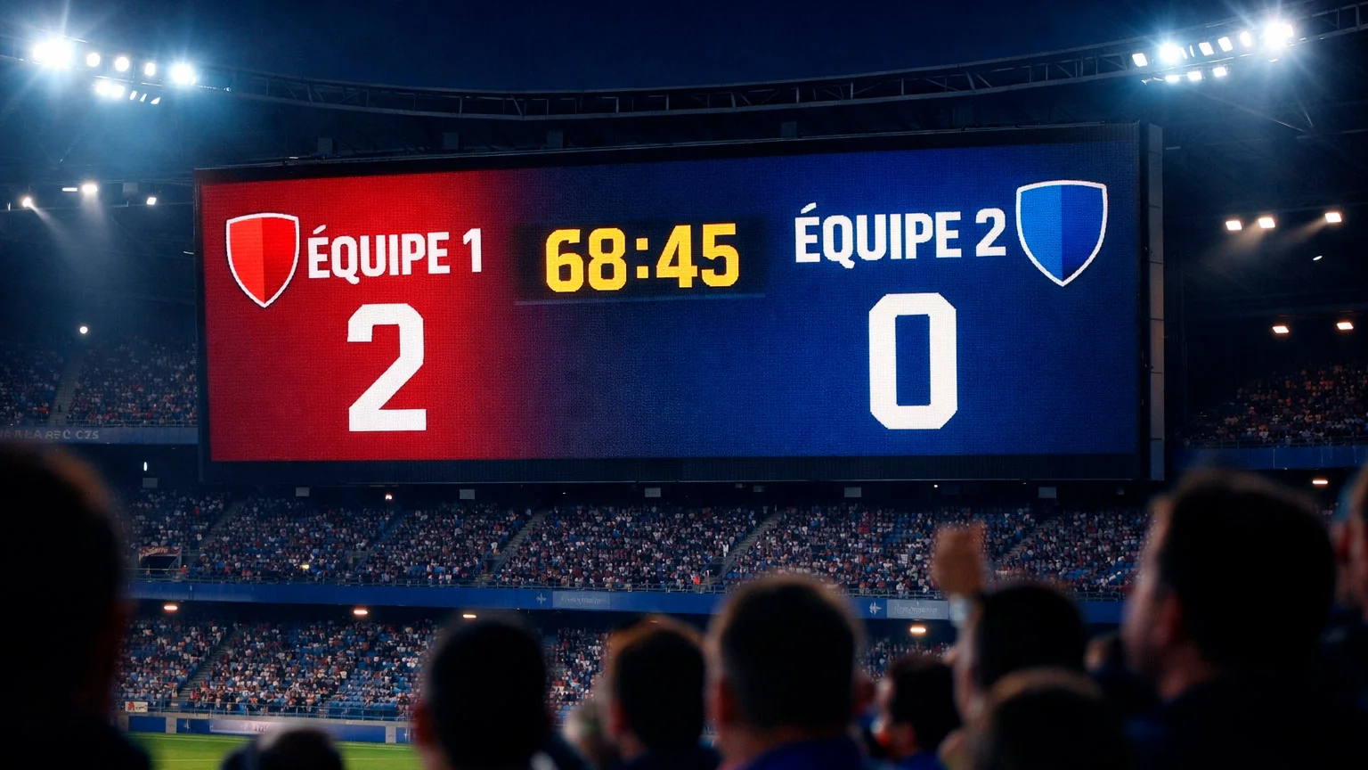 Tableau de scores sur écran dans un stade de football