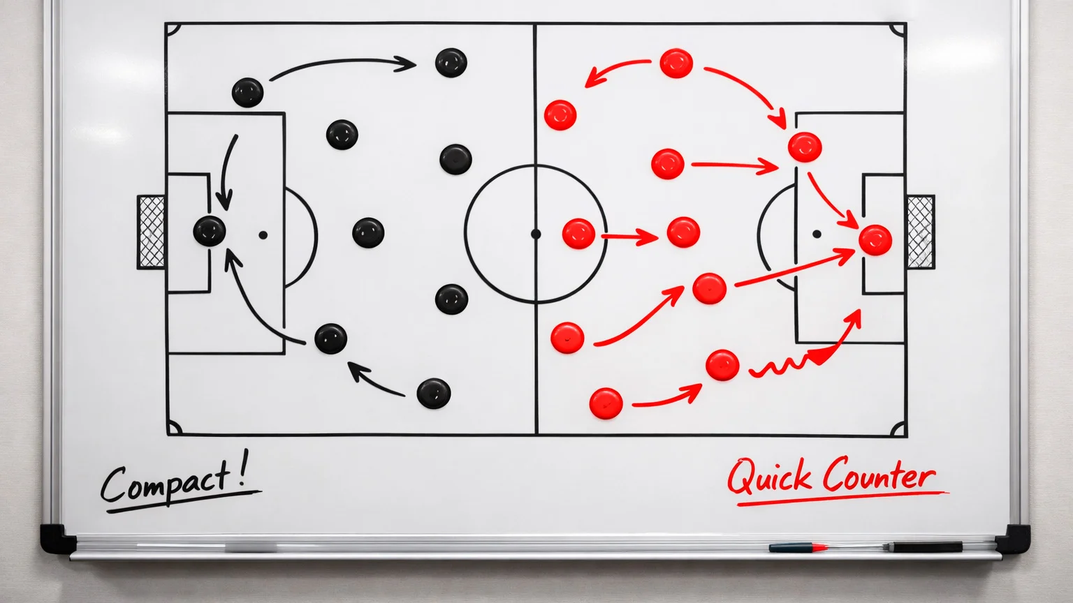 Tableau blanc avec schémas tactiques de football