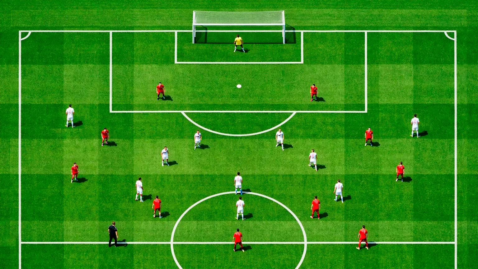 Terrain de football vu du dessus avec positions des joueurs