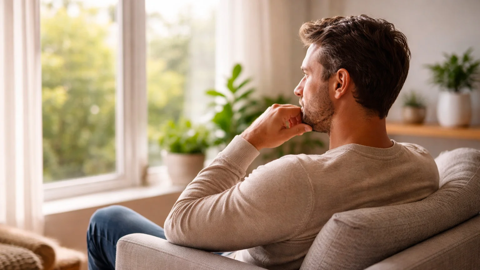 Personne méditant assise près d'une fenêtre