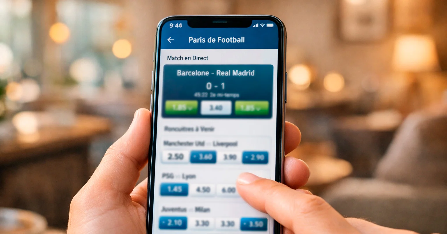 Smartphone affichant une application de paris sportifs