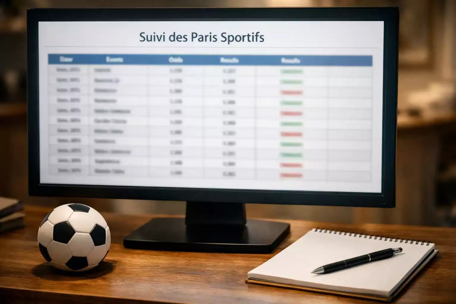 Tableur de suivi de paris sportifs ouvert sur un écran d'ordinateur avec des colonnes de données