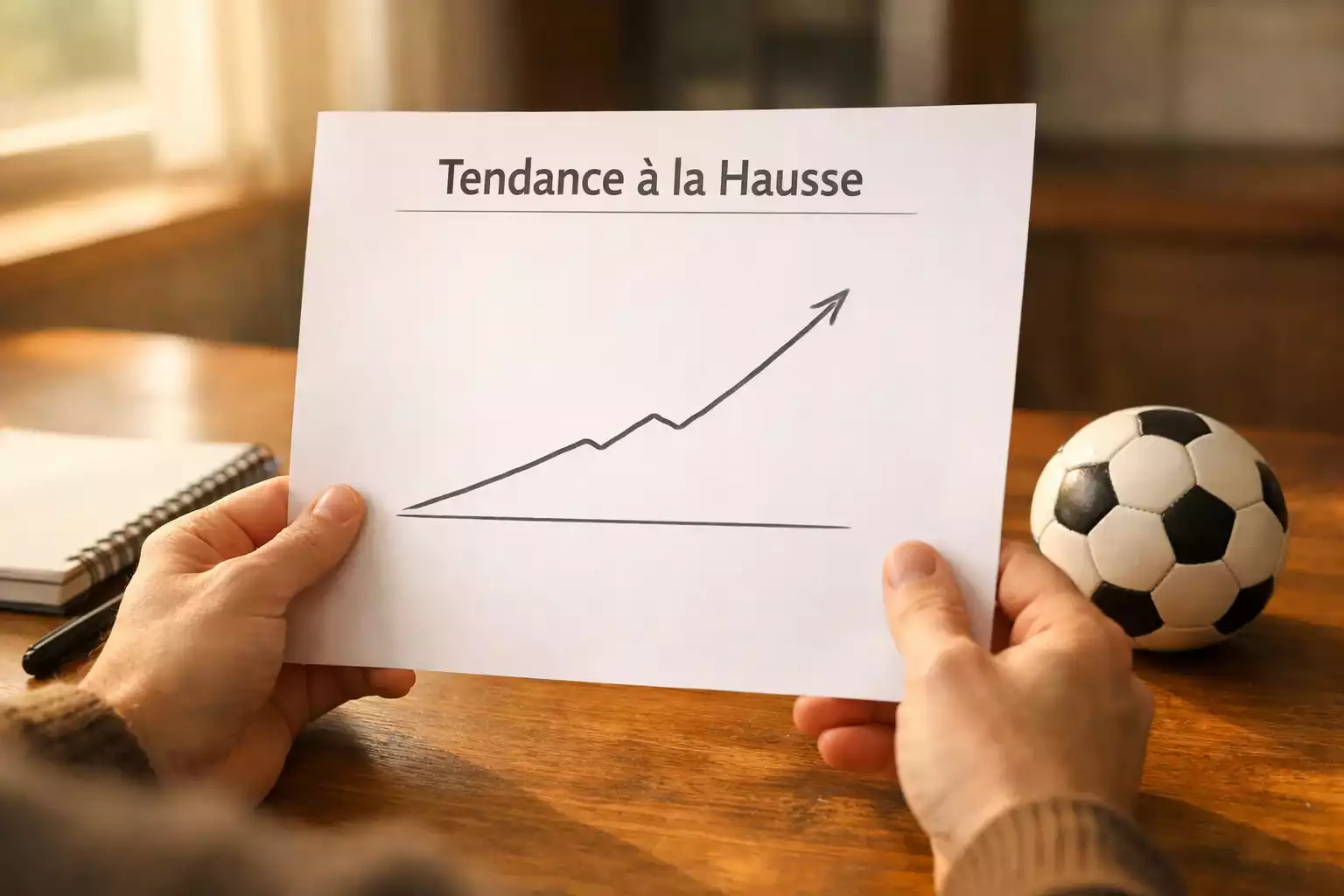 Personne analysant un graphique de performance simple sur papier avec un stylo